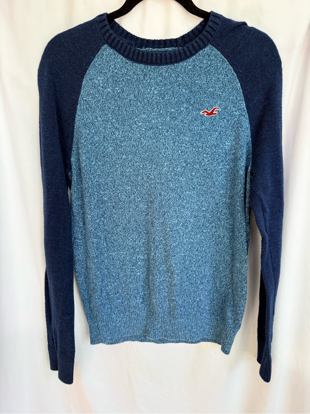 Hollister Two-Tone Blue Knit Crewneck Sweater